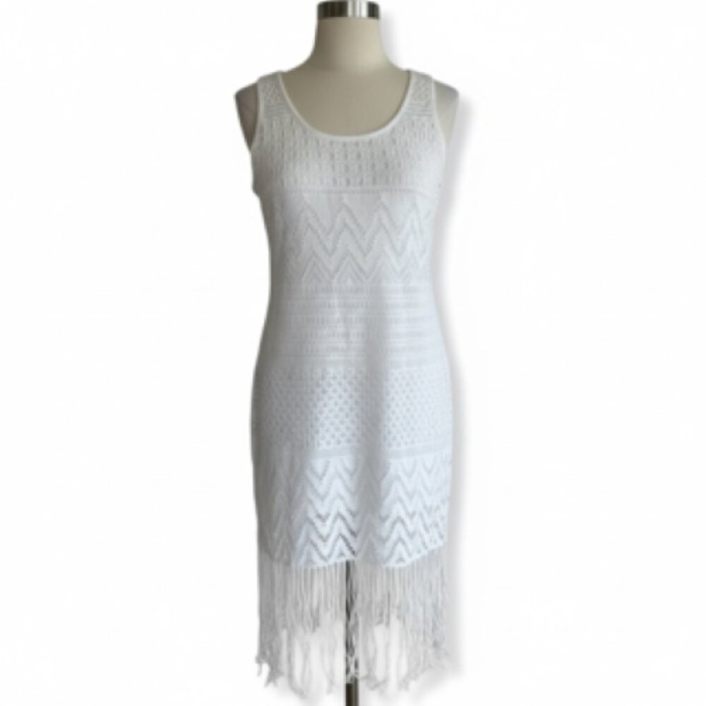 Profile By‎ Gottex Round Neck Sea Breeze White Cover Up Dress With Frills - M
